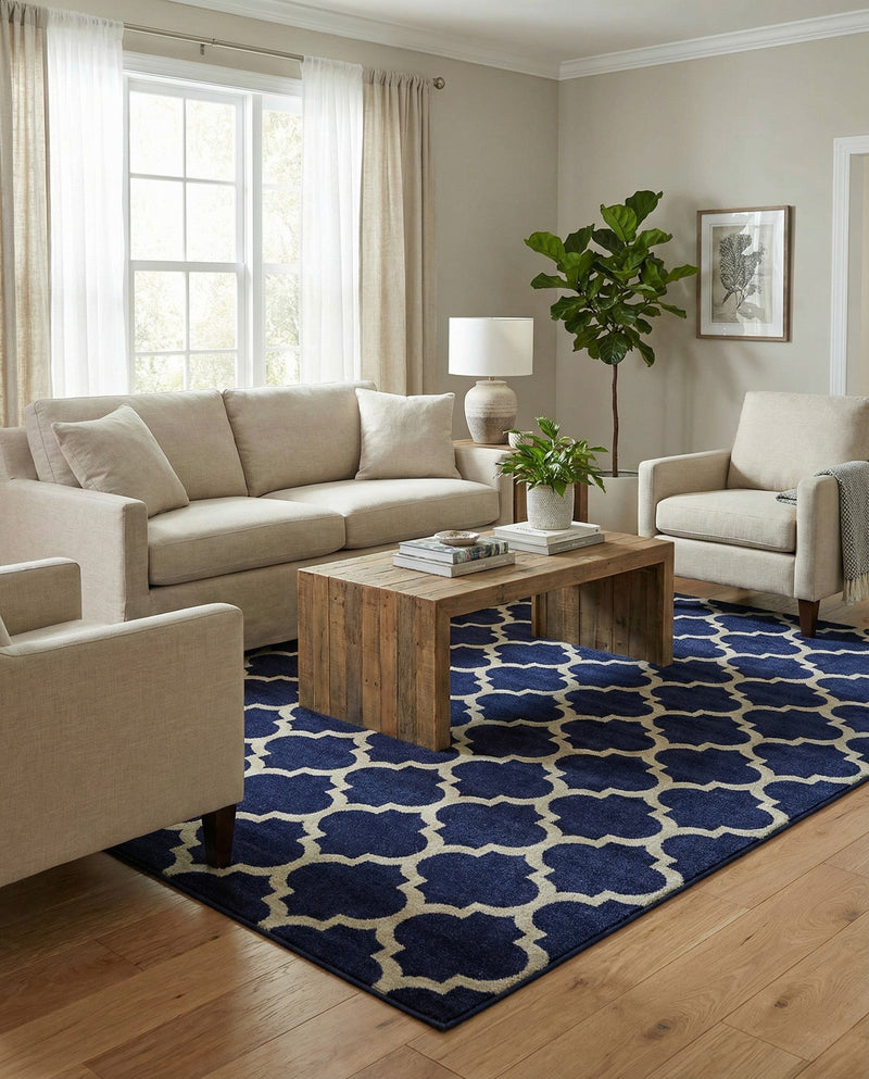 Lattice Gardens Collection Area Rug -  Bloomfield (Dark Blue) Rectangle Dark Blue  lifestyle 11