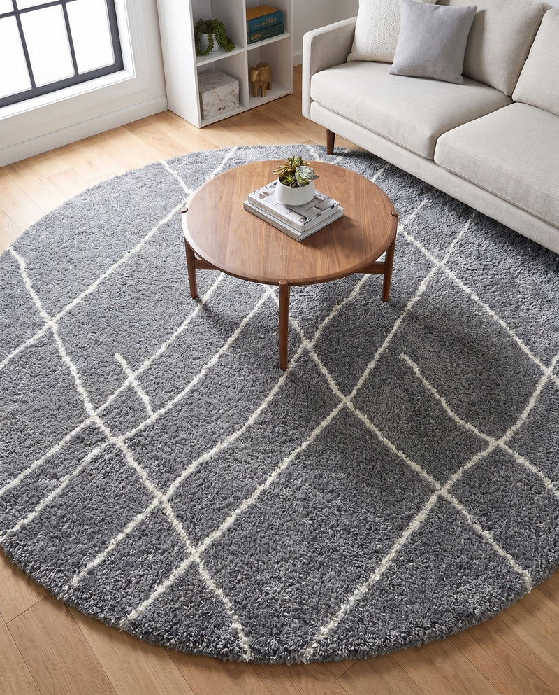 Cozy Haven Shag Collection Area Rug - Serenity (Pebble Gray) Round Pebble Gray  lifestyle 64
