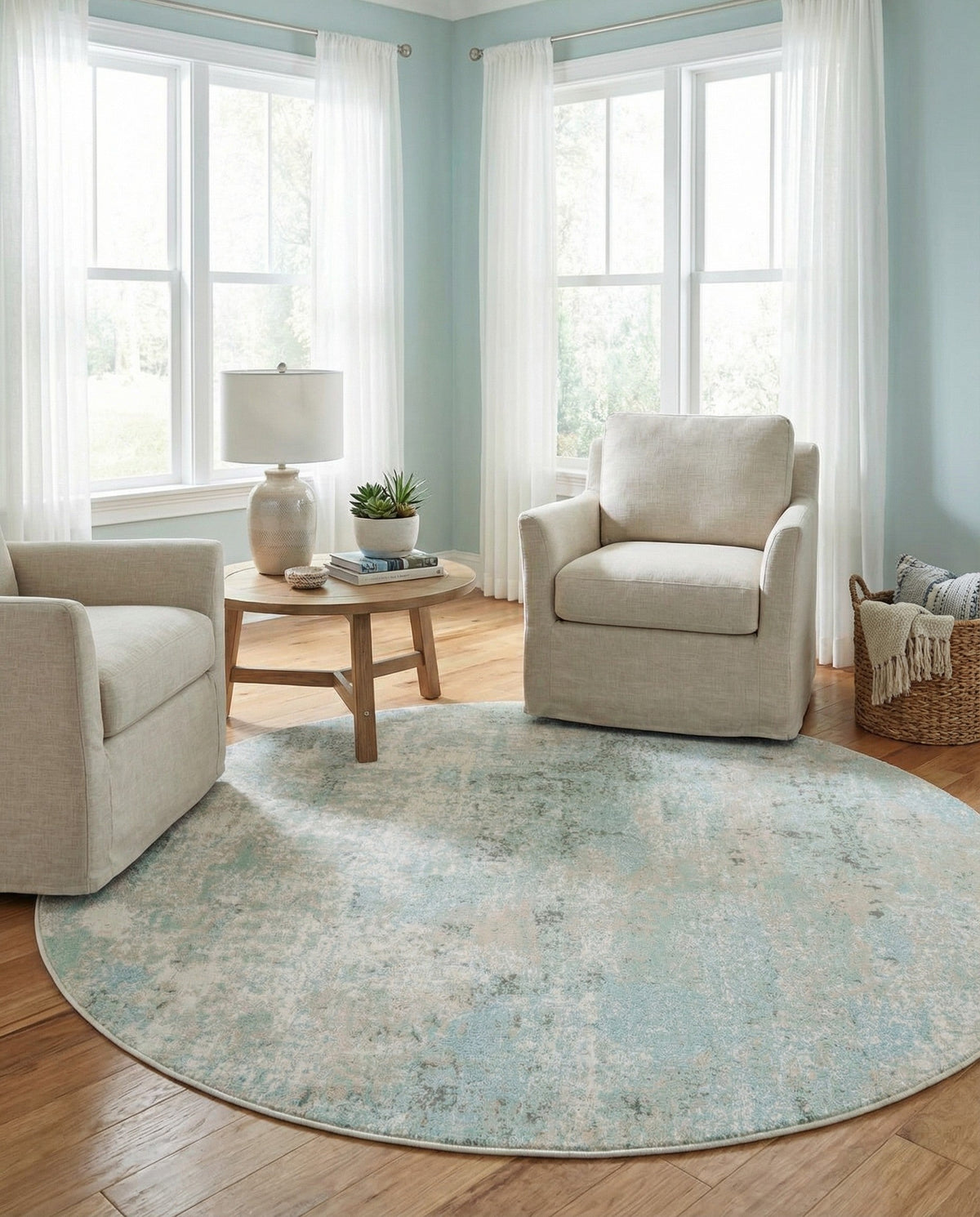 Lagoon Oasis Collection Area Rug -  Seagrass Round Teal  lifestyle 137
