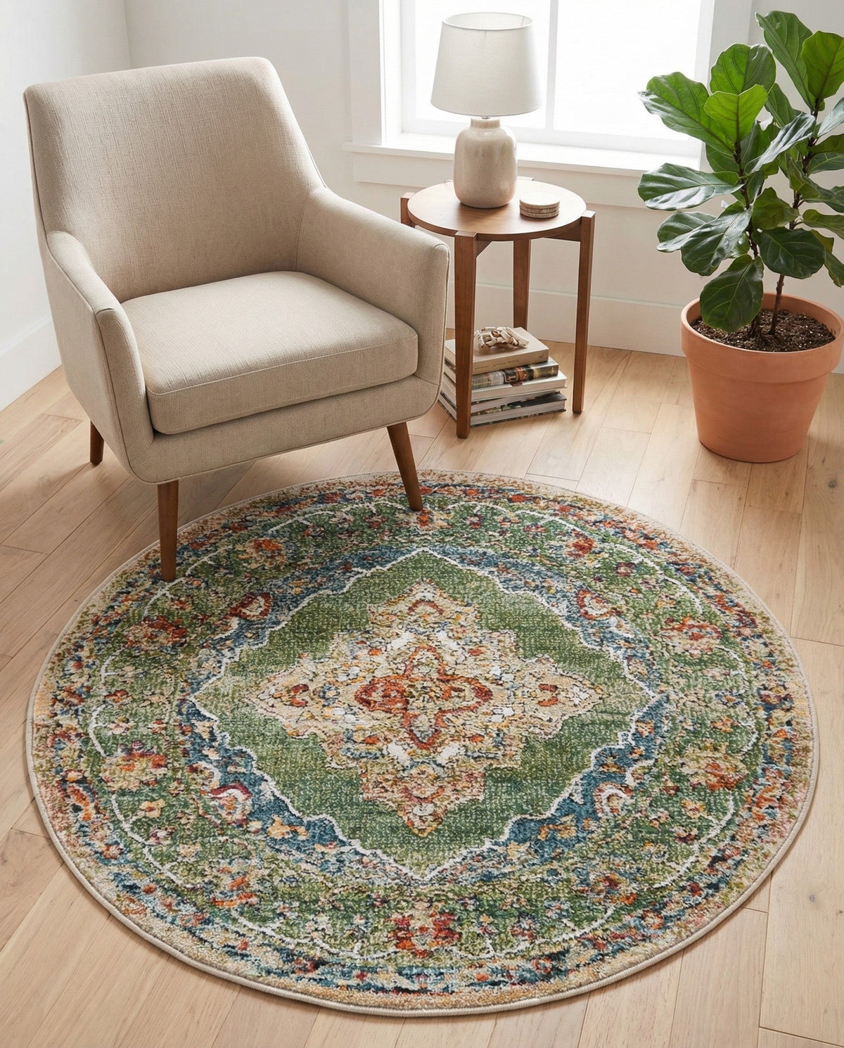 Savannah Soiree Collection Area Rug - Serengeti (Green) Round Green  lifestyle 88
