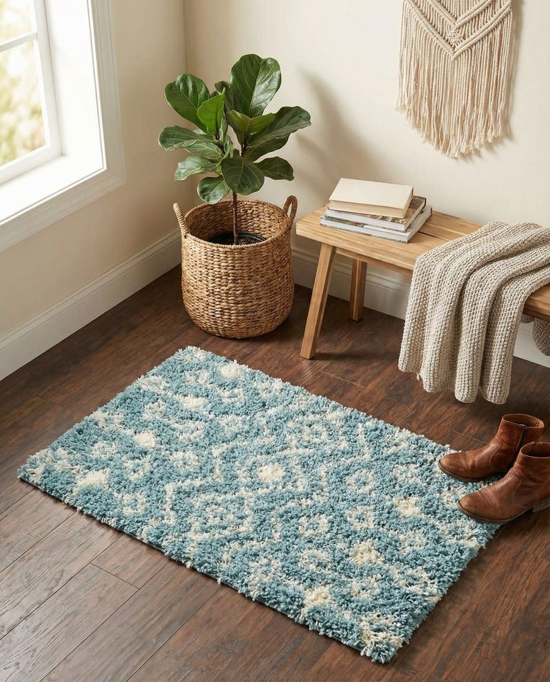 Berber Lattice Shag Collection Area Rug - Atlas (Light Blue) Rectangle Light Blue  lifestyle 7