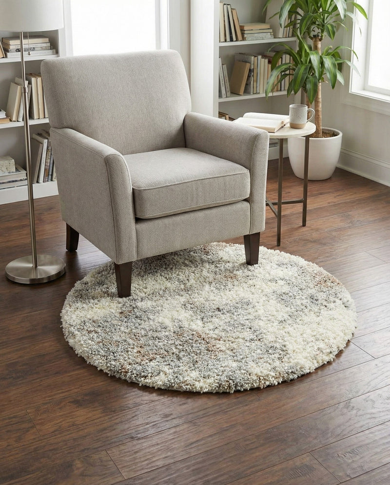 Cozy Haven Shag Collection Area Rug -  Tranquility (Khaki) Round Khaki  lifestyle 33