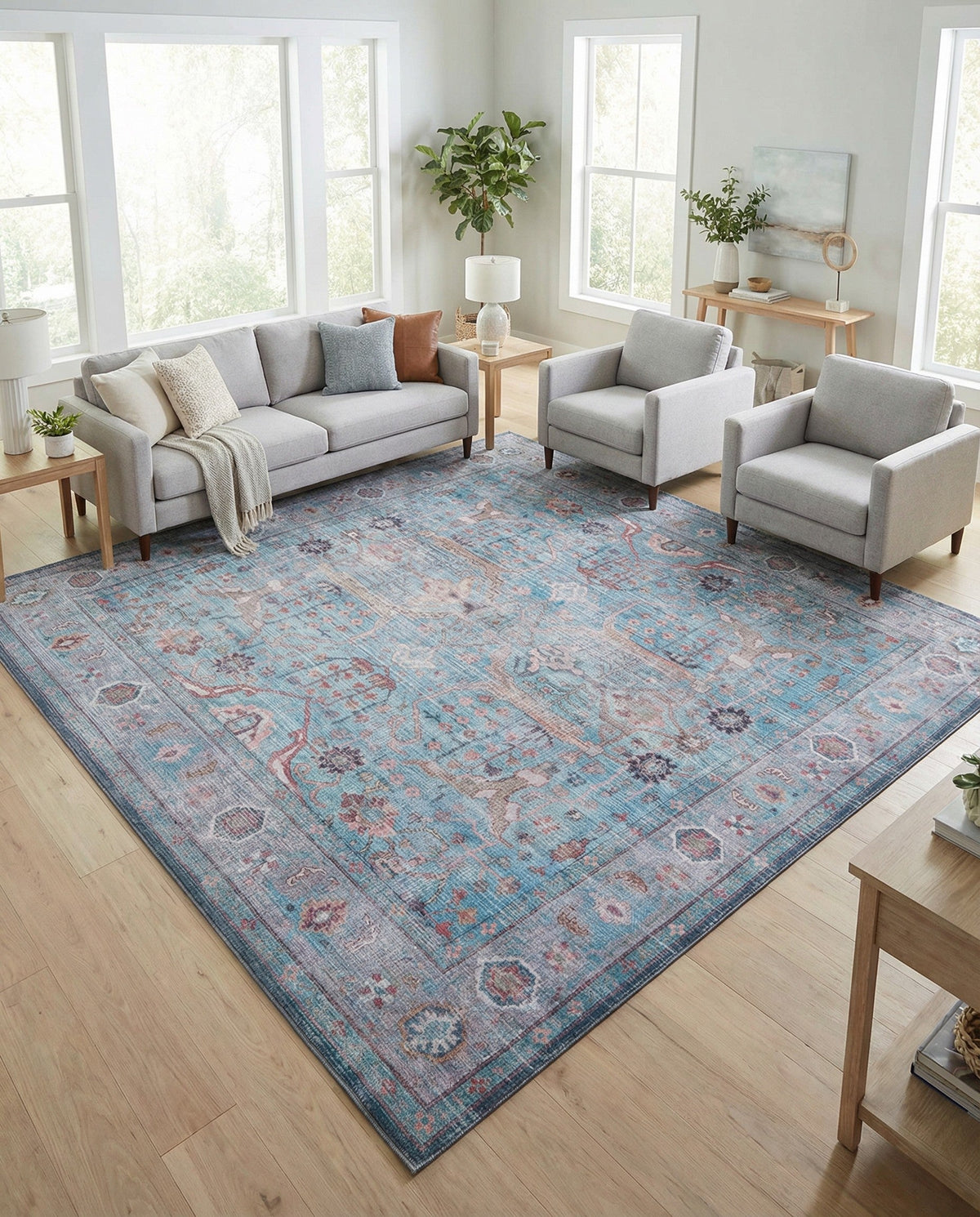 Zahara Oasis Collection Area Rug -  Marrakech Square Blue  lifestyle 87