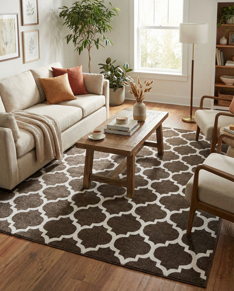 Lattice Gardens Collection Area Rug -  Bloomfield (Chocolate Brown) Rectangle Chocolate Brown  lifestyle 22