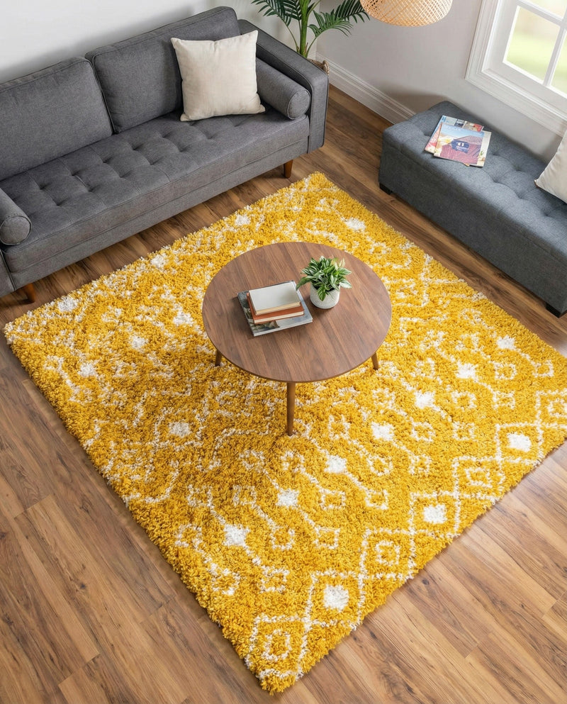 Berber Lattice Shag Collection Area Rug - Atlas (Yellow) Square Yellow  lifestyle 40