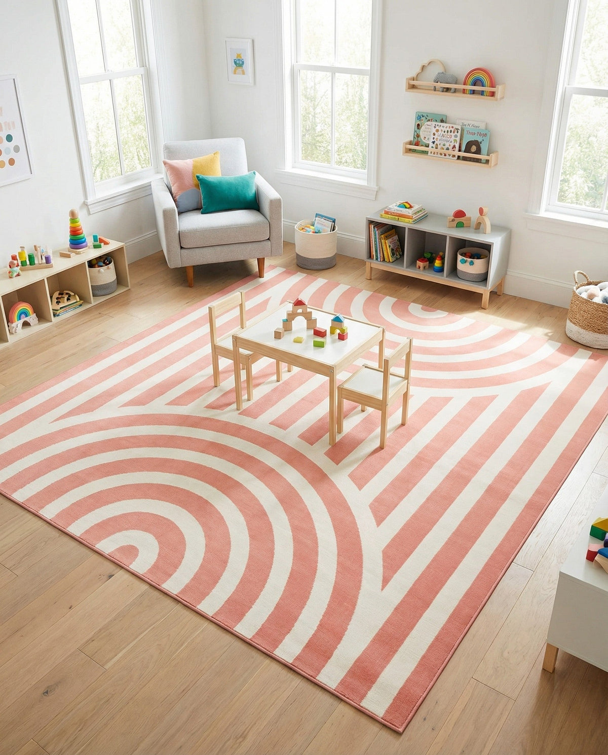 Wonder Tykes Collection Area Rug -  Joydale Square Soft Coral Pink  lifestyle 98