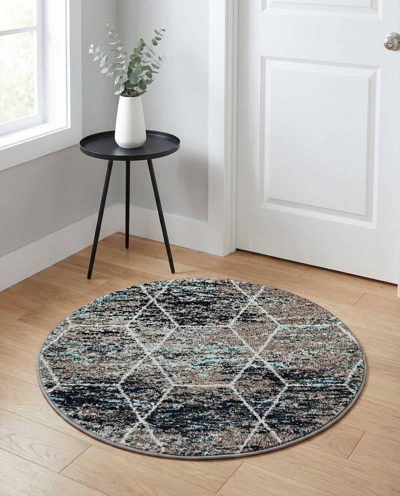 Trellis Mosaic Collection Area Rug - Arborville (Blue Multi) Round Blue Multi  lifestyle 78