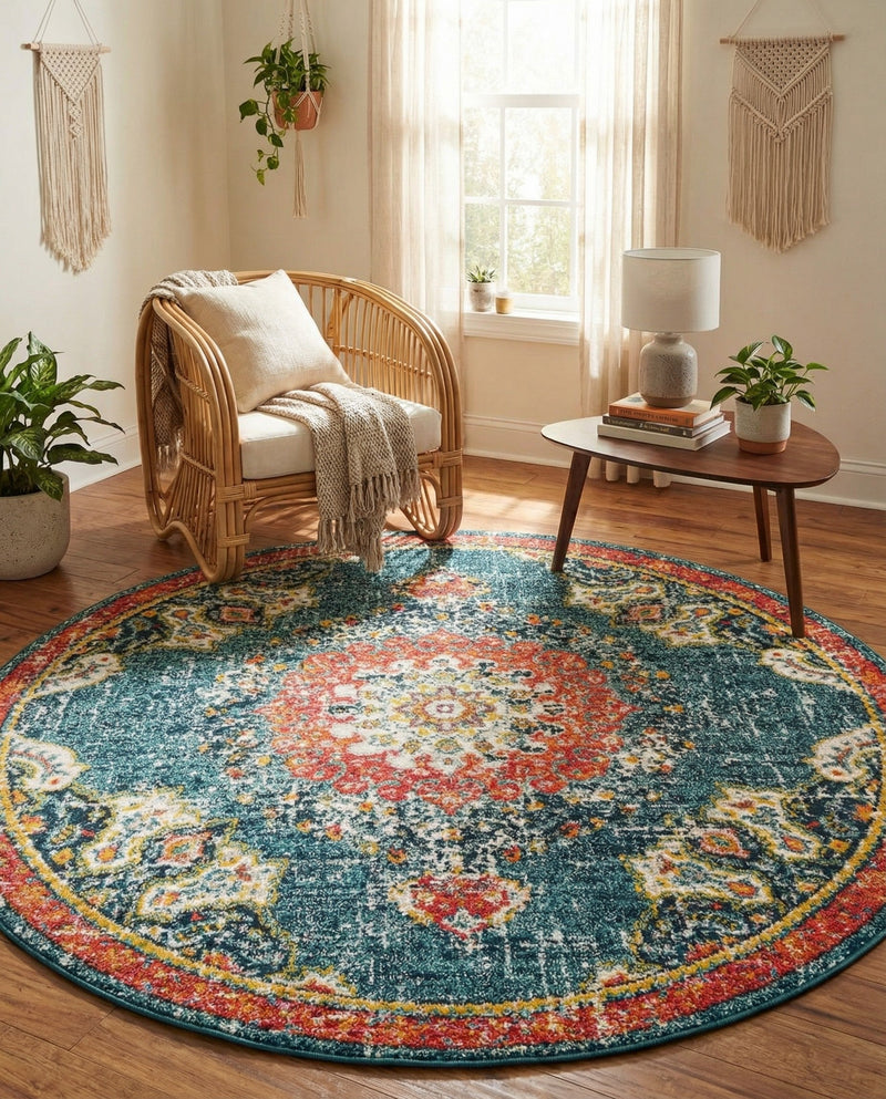 Brighton Terrace Collection Area Rug - Hove (Blue) Round Blue  lifestyle 78