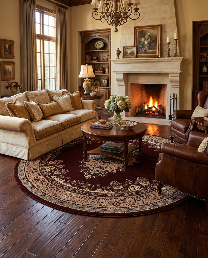Tabriz Tapestry Collection Area Rug - Azerbaijan (Brown) Round Brown  lifestyle 65