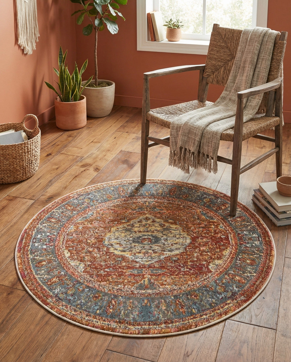 Caribbean Breeze Collection Area Rug -  Vieques Round Rust Red  lifestyle 91