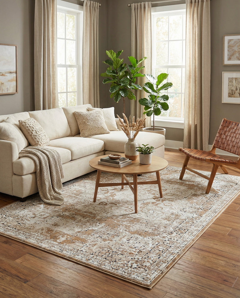 Coastal Manor Collection Area Rug -  Pelican Rectangle Khaki  lifestyle 52