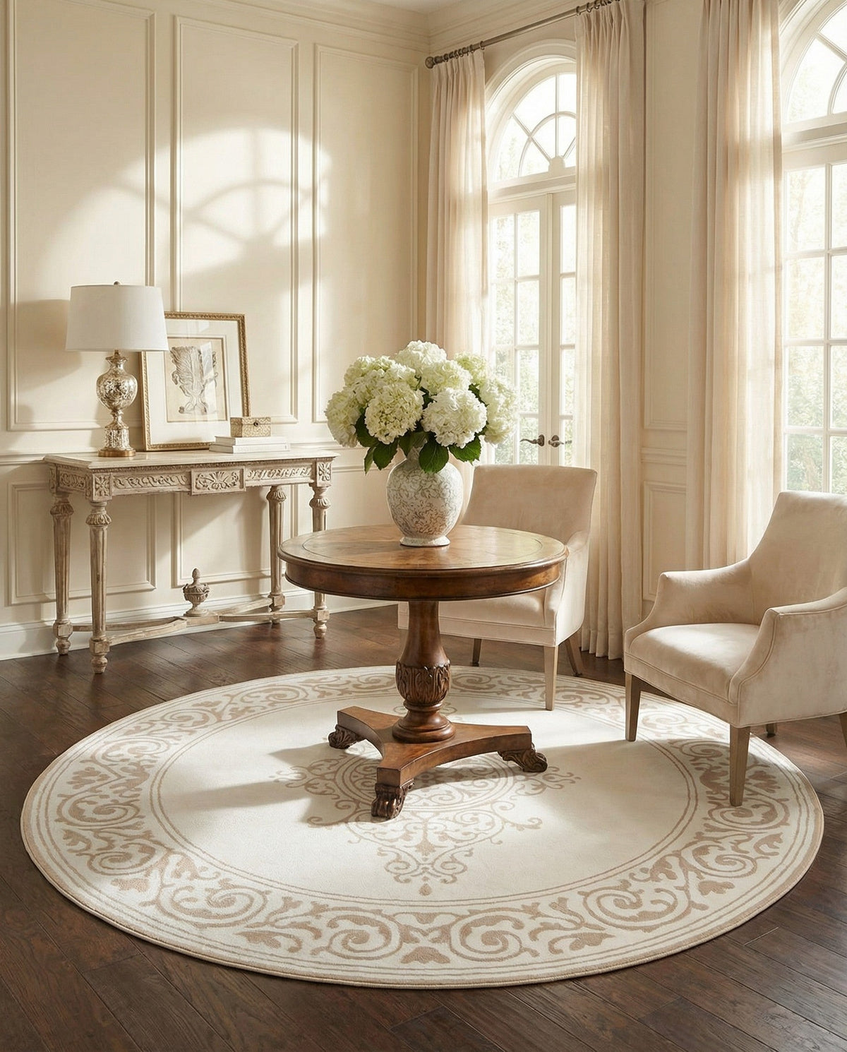 Sanctuary Retreat Collection Area Rug - Haven Round Snow White  lifestyle 145