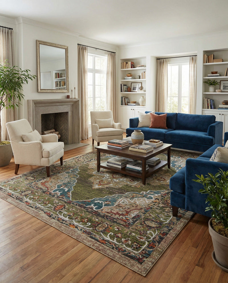 Savannah Soiree Collection Area Rug - Serengeti (Green) Rectangle Green  lifestyle 8