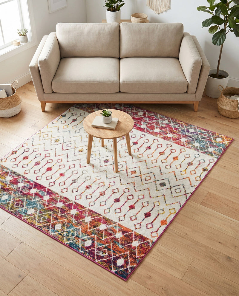 Mediterranean Lattice Collection Area Rug -  Casablanca (Ivory Multi) Square Ivory Multi  lifestyle 40
