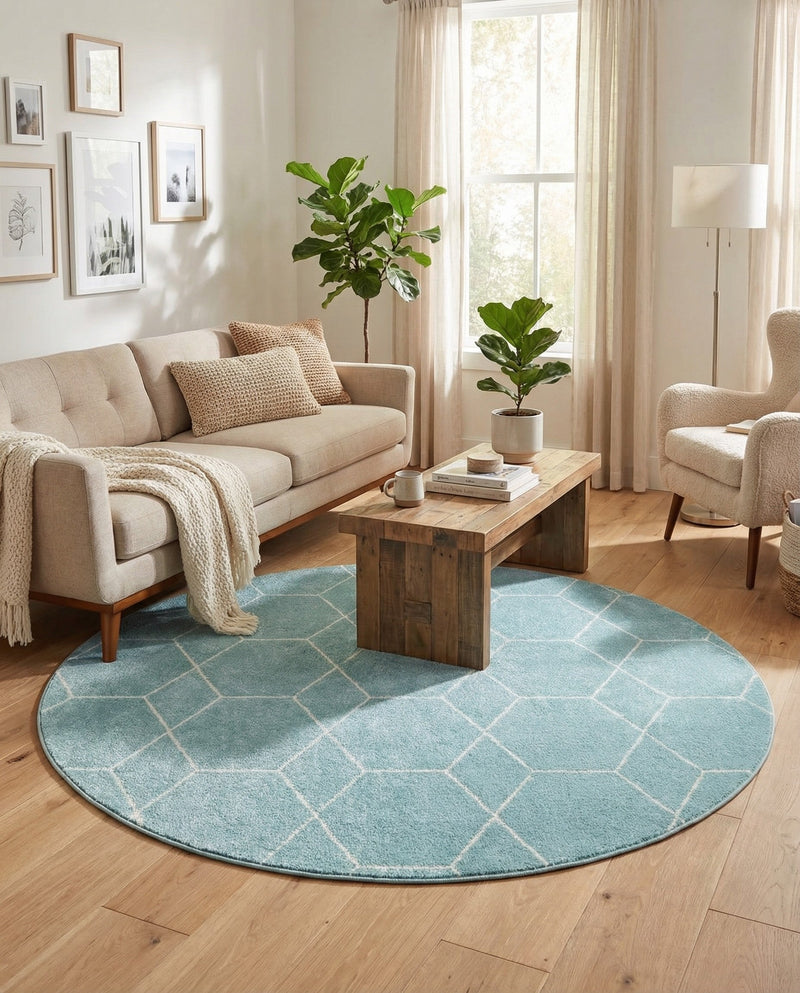Trellis Mosaic Collection Area Rug - Arborville (Light Blue) Round Light Blue  lifestyle 46