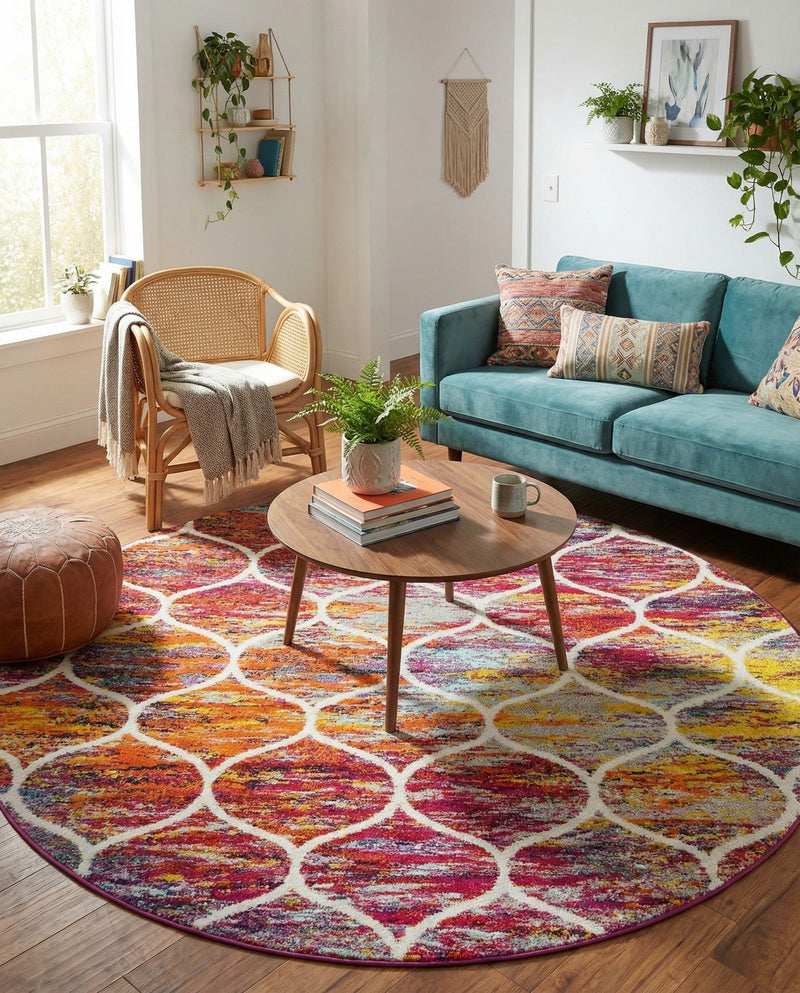 Trellis Mosaic Collection Area Rug -  Pergolatown (Multi) Round Multi  lifestyle 57