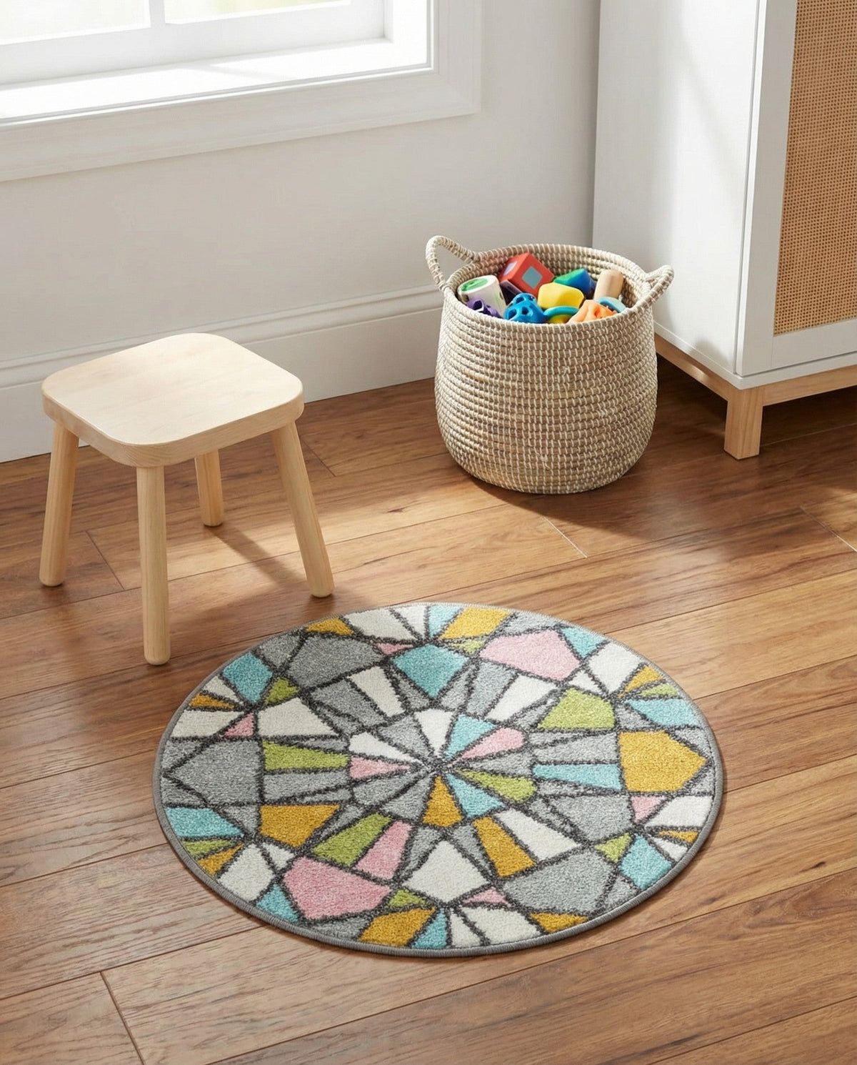 Wonder Tykes Collection Area Rug -  Chromatic Round Multi  lifestyle 36