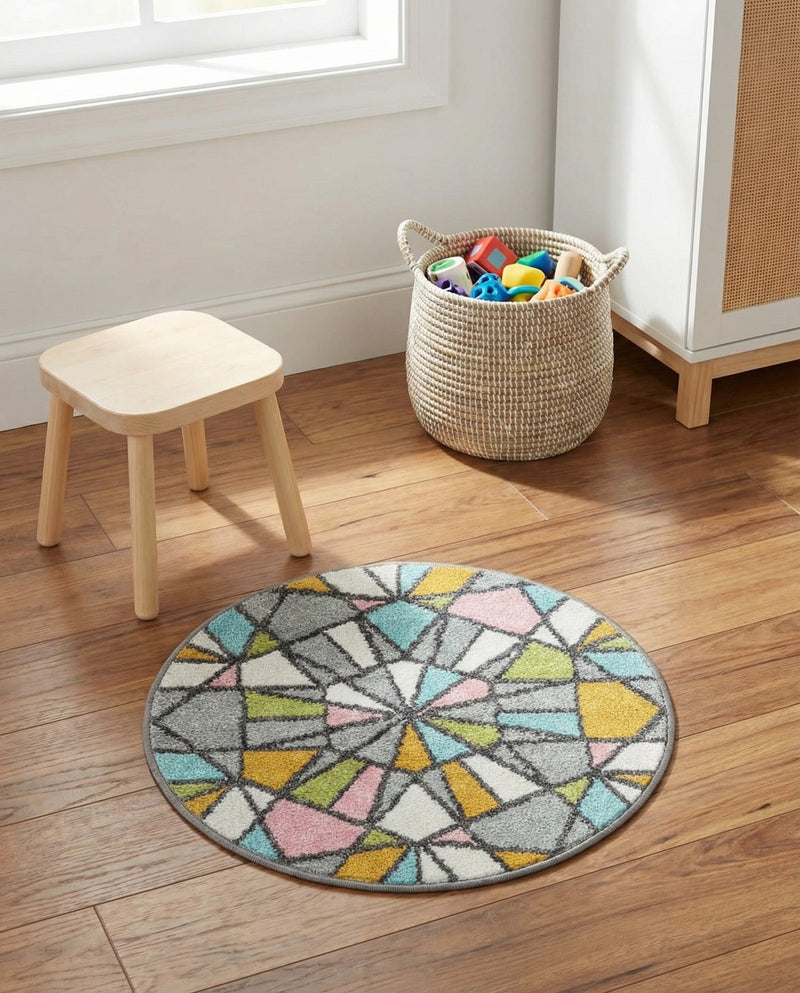 Wonder Tykes Collection Area Rug -  Chromatic Round Multi  lifestyle 36