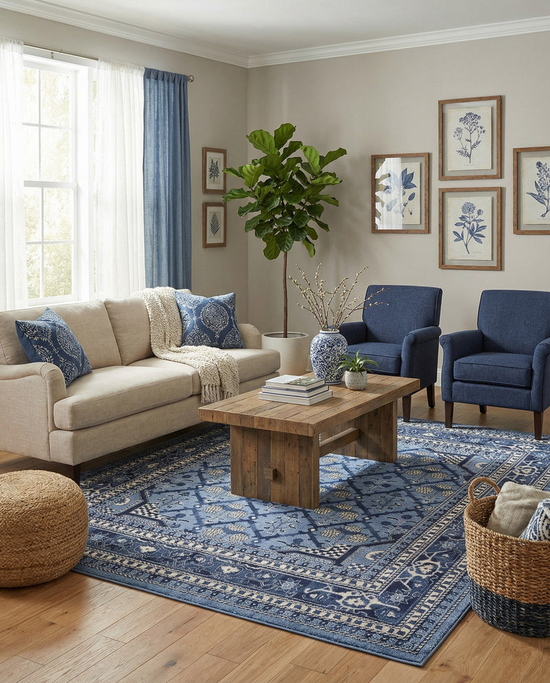 Horizon Collection Area Rug -  Aurora Square Blue  lifestyle 55