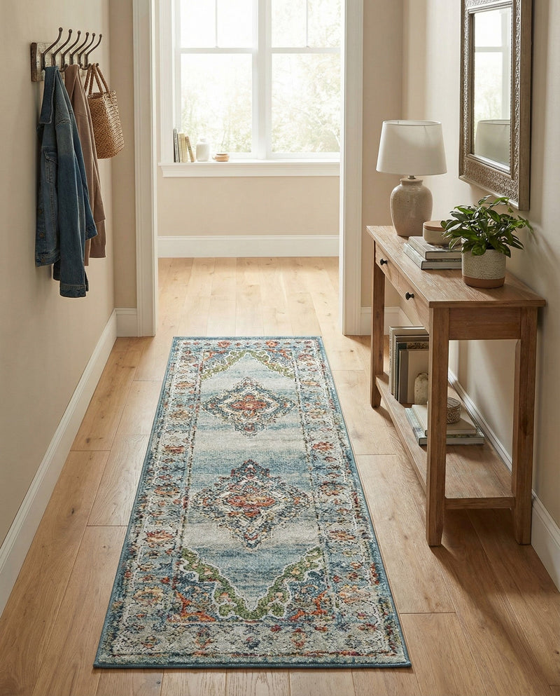 Savannah Soiree Collection Area Rug - Serengeti (Blue) Runner Blue  lifestyle 64