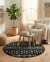 Mediterranean Lattice Collection Area Rug - Santorini (Black and White) Round Black and White  lifestyle 33