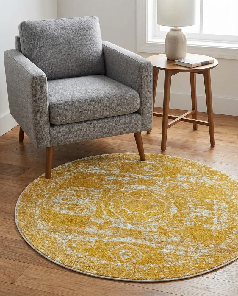 Dover Terrace Collection Area Rug -  Lagoon (Yellow) Round Yellow  lifestyle 33