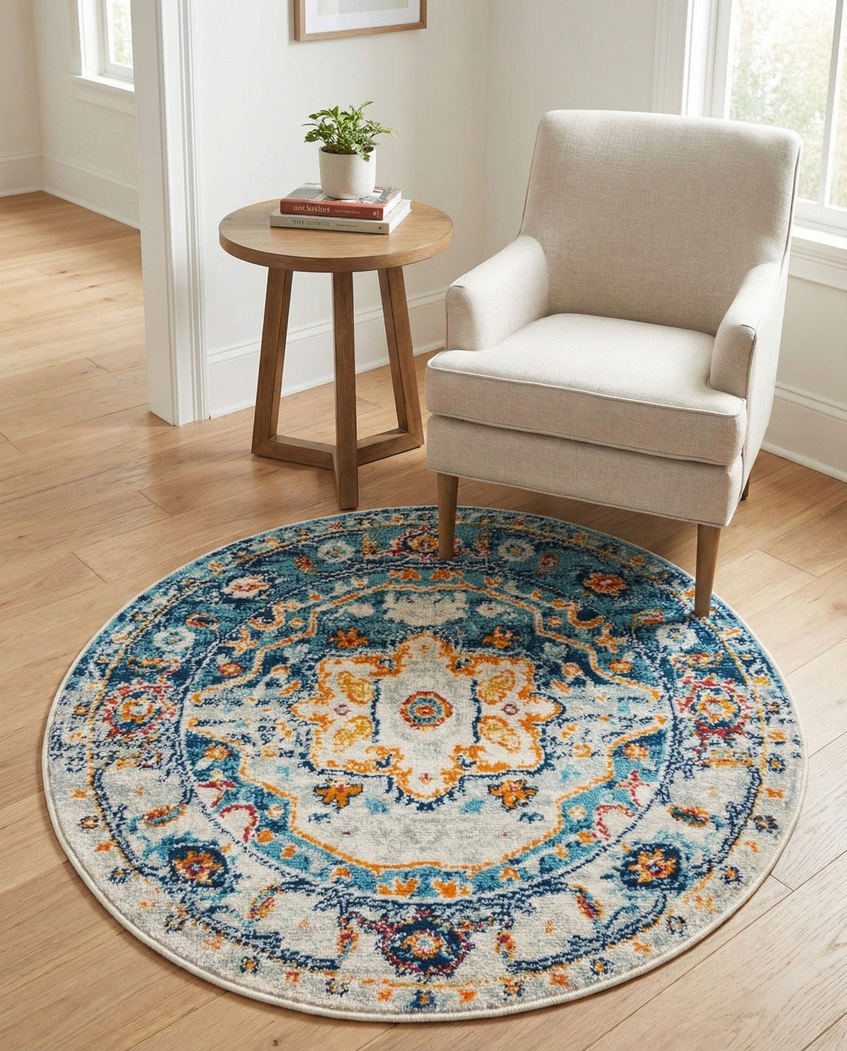 Parisian Elegance Collection Area Rug - Versailles (Teal) Round Teal  lifestyle 87