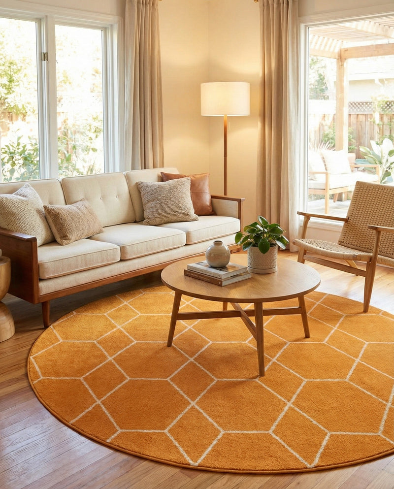 Trellis Mosaic Collection Area Rug - Arborville (Orange) Round Orange  lifestyle 38