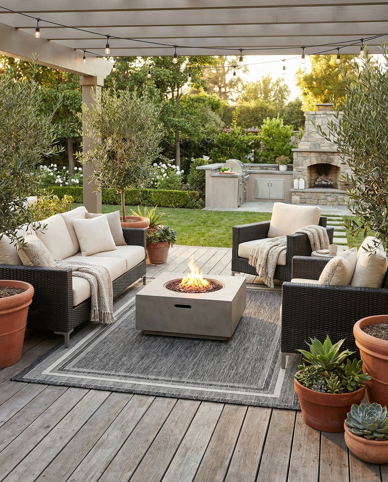 Terrace Fringe Collection Area Rug - Veranda (Black) Rectangle Black  lifestyle 34