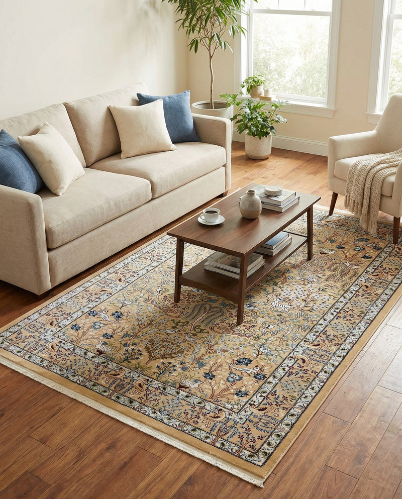 Persian Elegance Collection Area Rug -  Kerman (Beige) Rectangle Beige  lifestyle 12