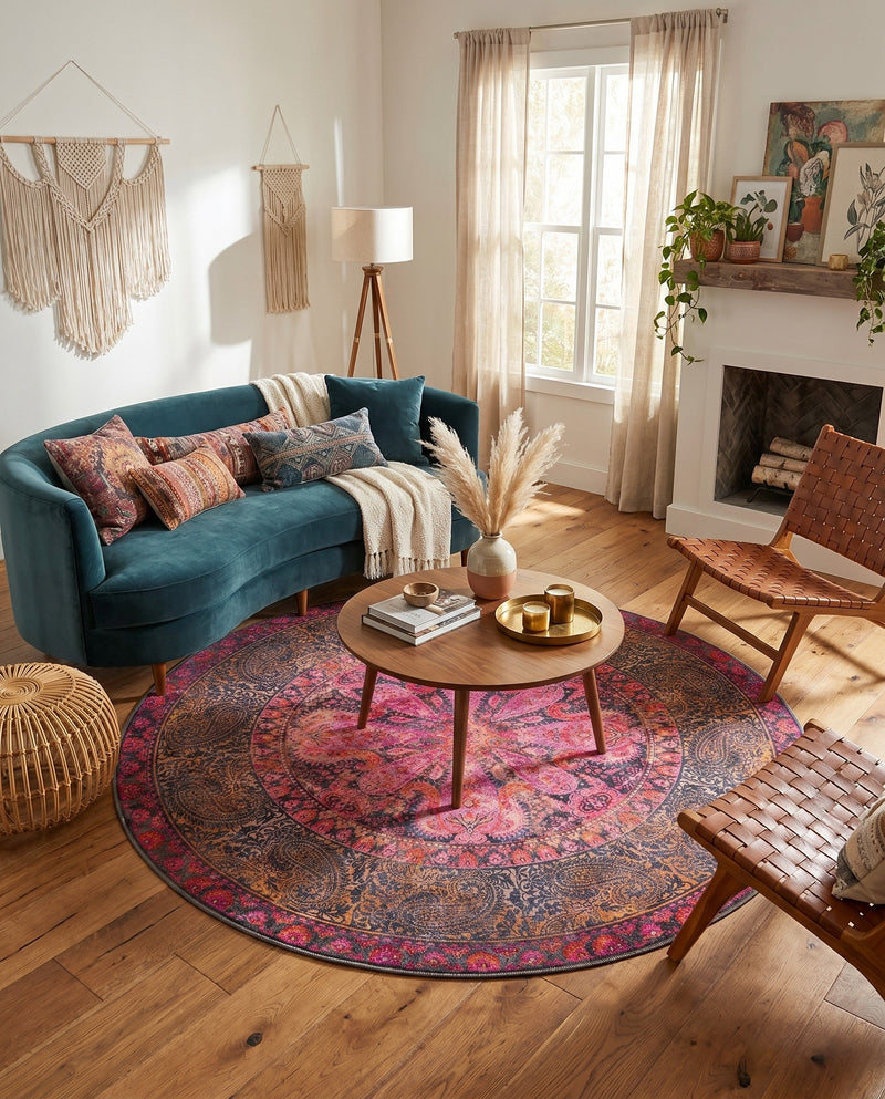 Maranta Collection Area Rug - Paramaribo Round Pink  lifestyle 43