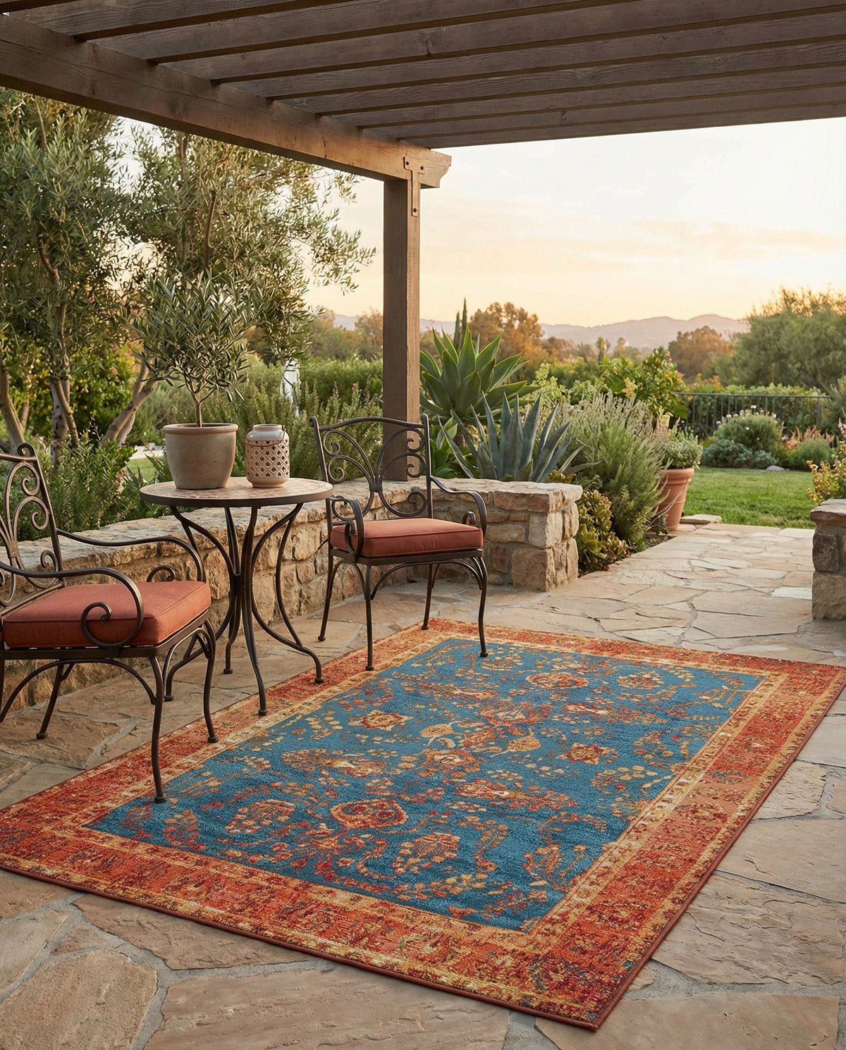 Patio Heritage Collection Area Rug -  Pavilion Rectangle Navy Blue  lifestyle 12