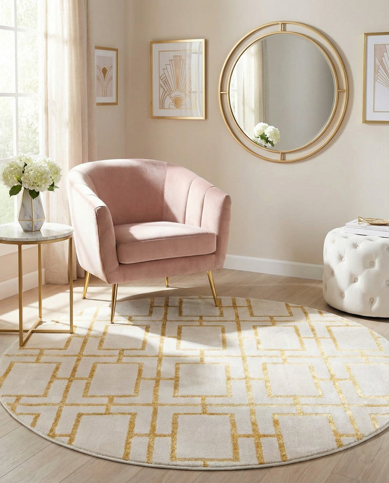 Hollywood Luxe Collection Area Rug -  Beverly (White Gold) Round White Gold  lifestyle 51
