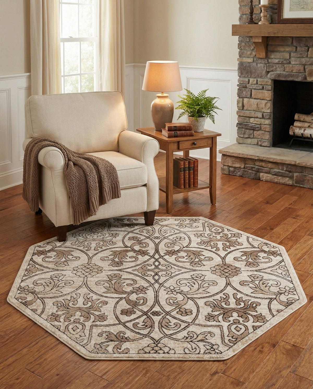 Andes Summit Collection Area Rug -  Merida Octagon Dark Beige  lifestyle 111