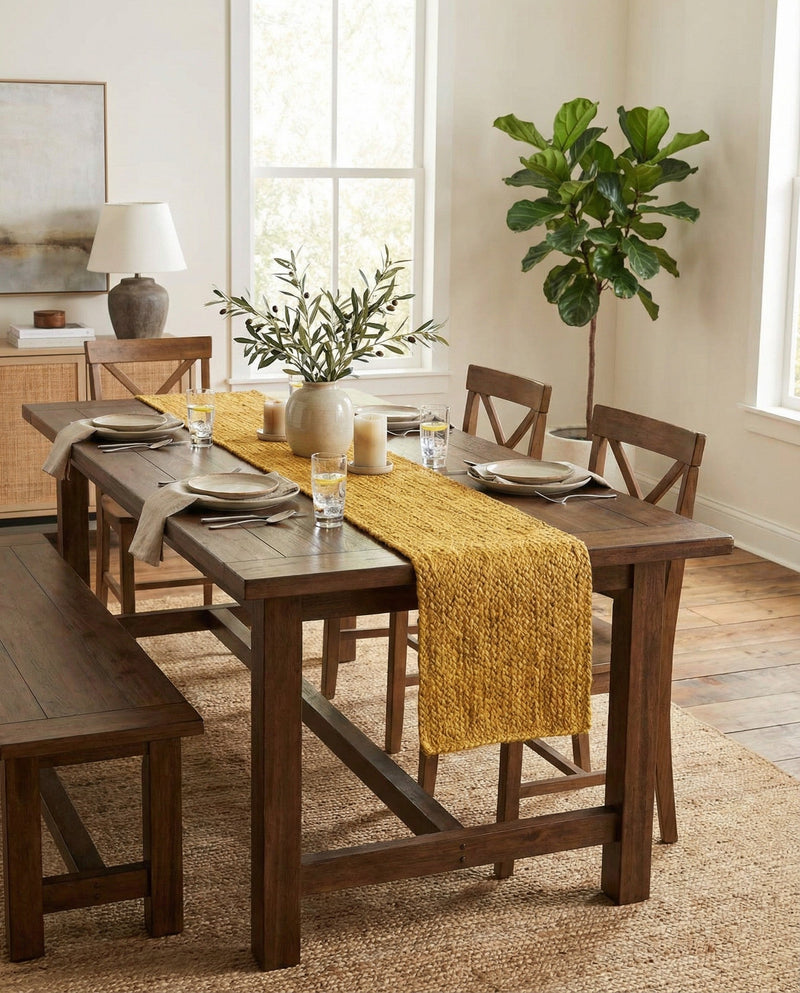 Woven Seaside Jute Collection Area Rug - Savannah (Yellow) Table Runner Yellow  lifestyle 57