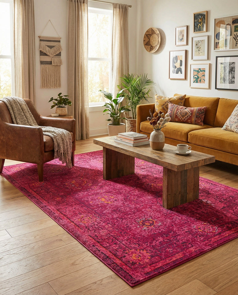 Chateau Elegance Collection Area Rug -  Louvre Rectangle Magenta  lifestyle 12