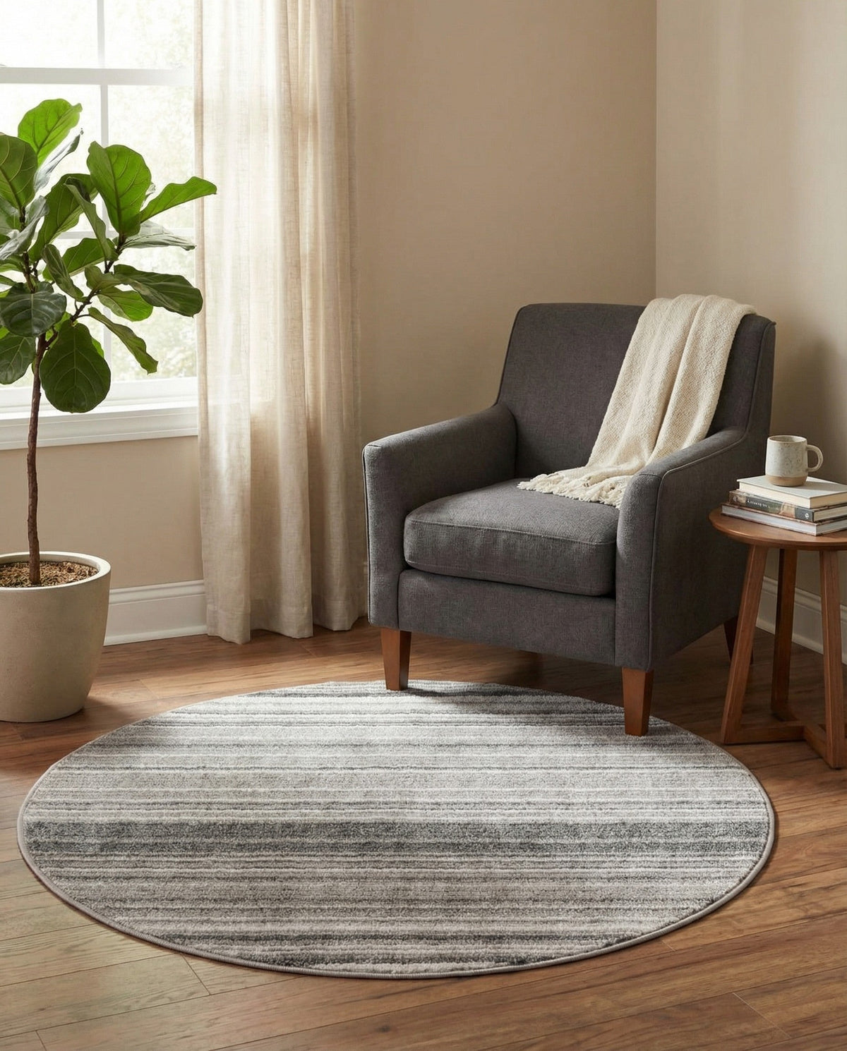 Jewel Oasis Collection Area Rug - Sapphire (Gray) Round Gray  lifestyle 90