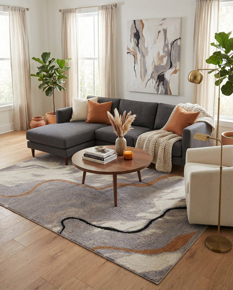 Sienna Collection Area Rug -  Tuscany Rectangle Gray and Ivory  lifestyle 26