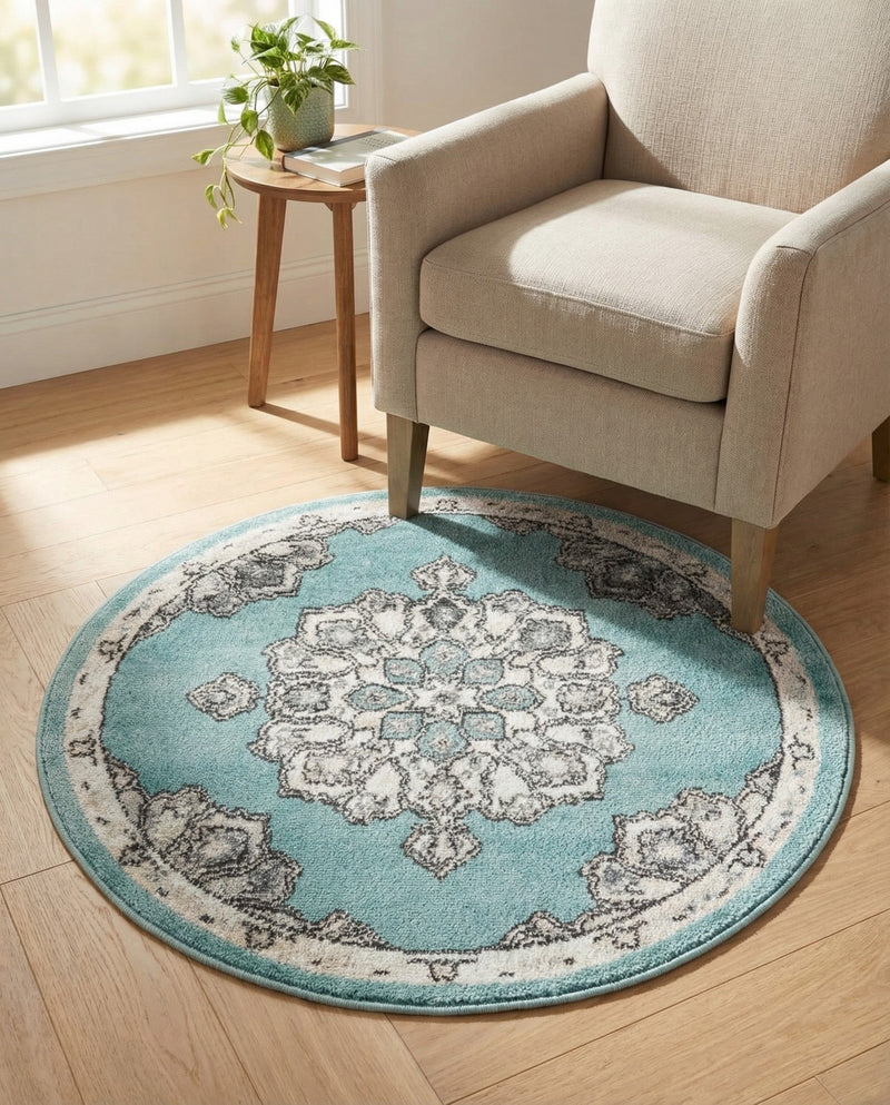Beverly Grove Collection Area Rug - Melrose (Aqua) Round Aqua  lifestyle 77