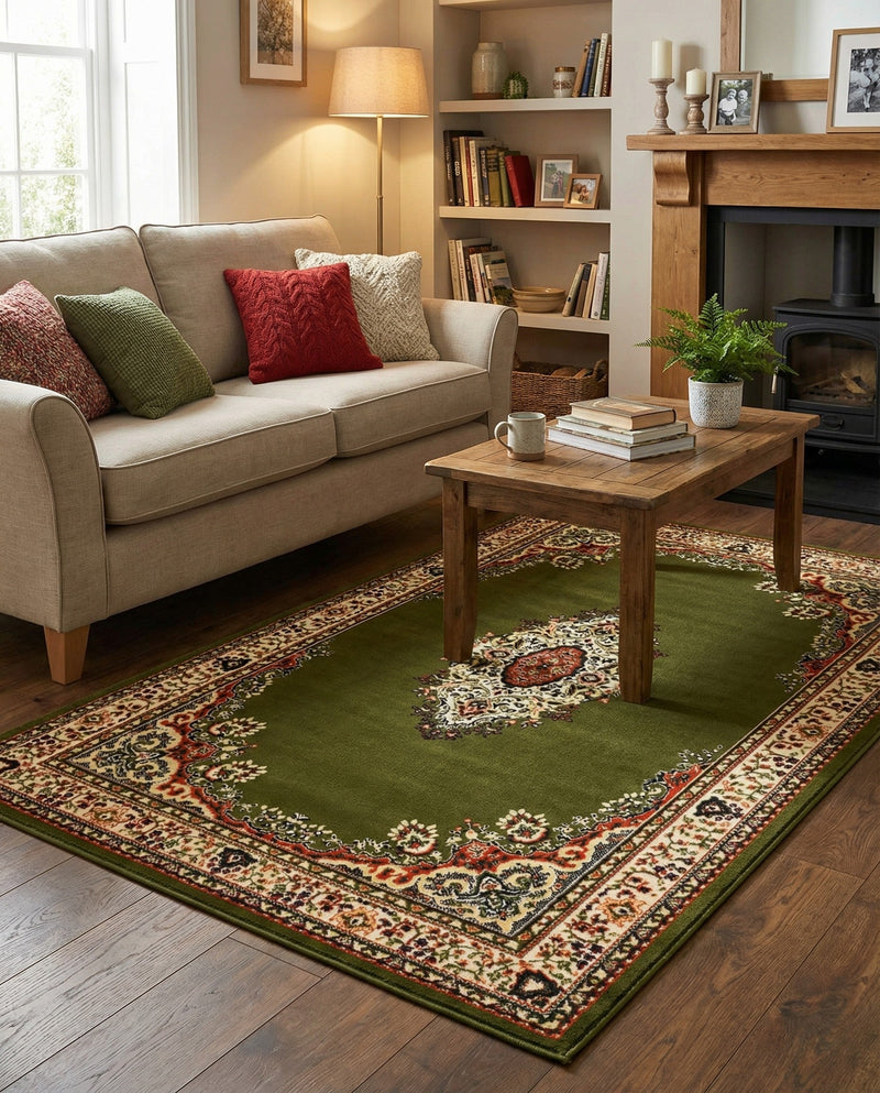 Tabriz Tapestry Collection Area Rug - Azerbaijan (Green) Rectangle Green  lifestyle 22