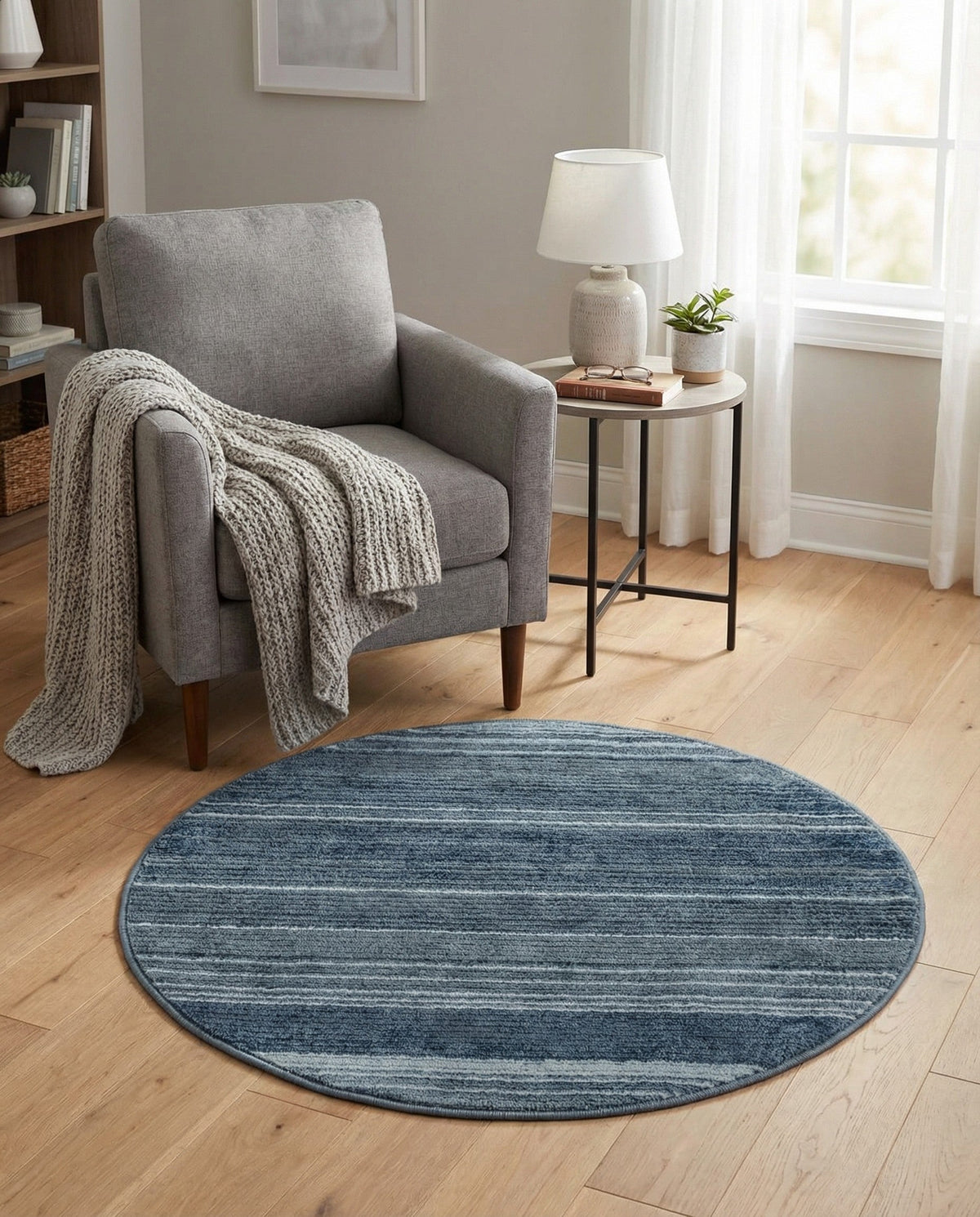 Jewel Oasis Collection Area Rug - Sapphire (Blue) Round Blue  lifestyle 87