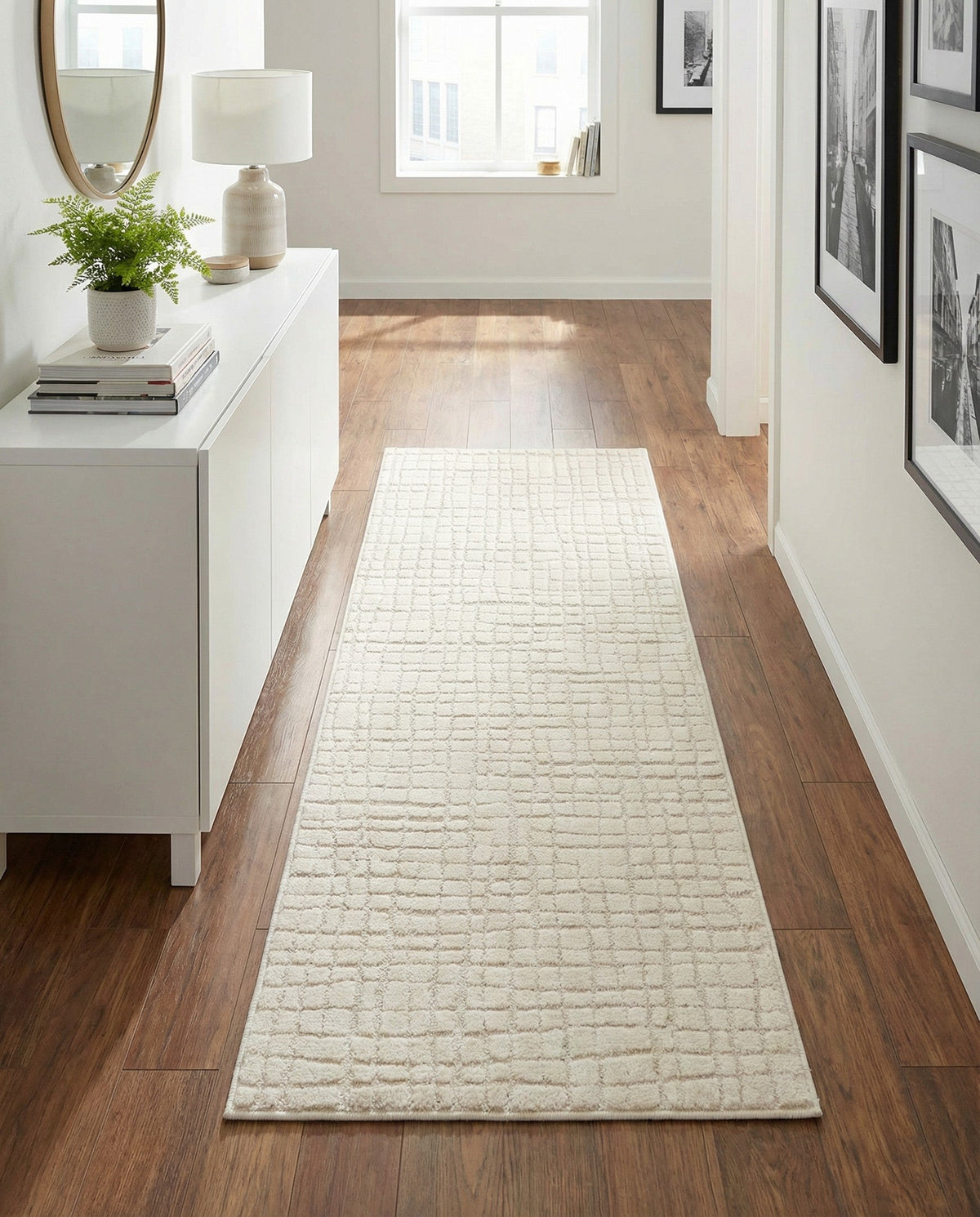Haven Tapestry Collection Area Rug - WhisperingFalls Runner Ivory White  lifestyle 71