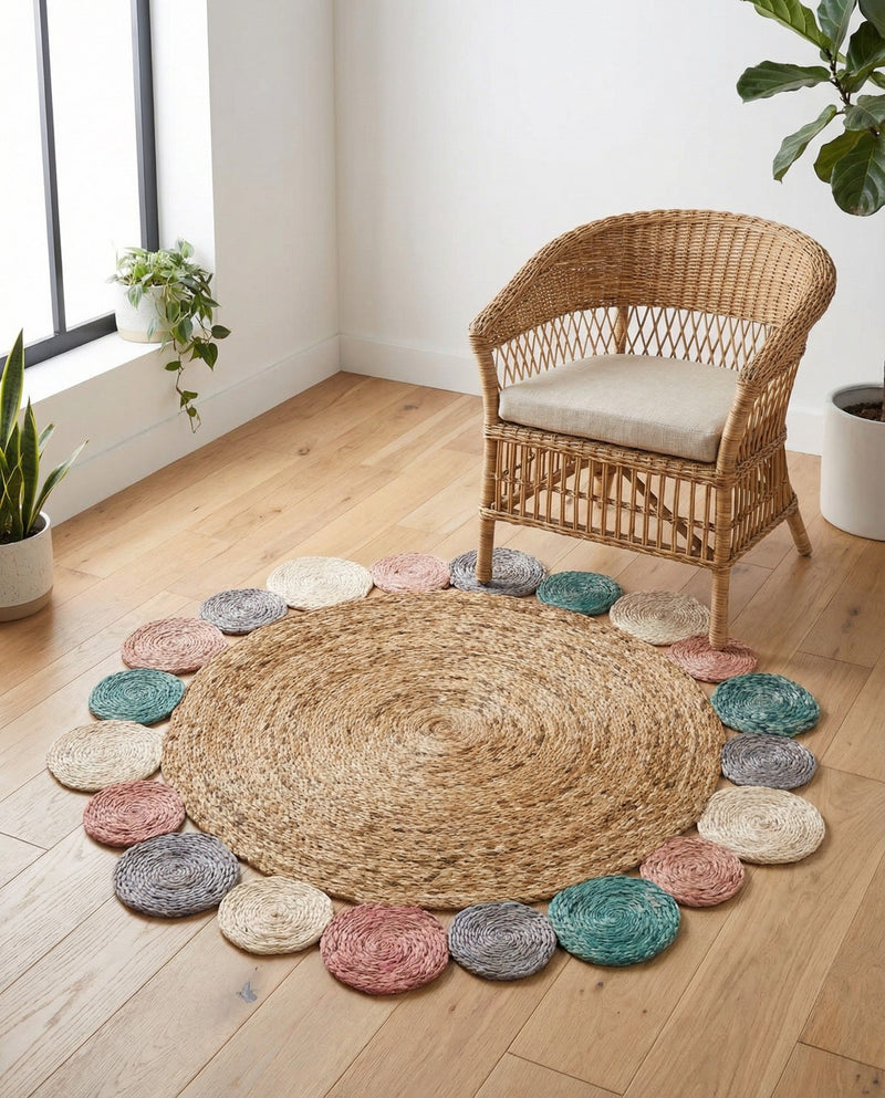 Woven Seaside Jute Collection Area Rug - Sienna Round Multi  lifestyle 34