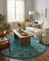 Isfahan Elegance Collection Area Rug - Naghsh-e Jahan (Turquoise) Round Turquoise  lifestyle 26