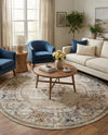 Coastal Manor Collection Area Rug -  Pierpoint Round Blue Cream  lifestyle 70