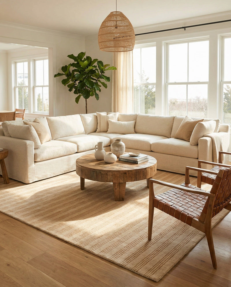 Hampton Stripes Wool Collection Area Rug - Montauk Rectangle Beige  lifestyle 63