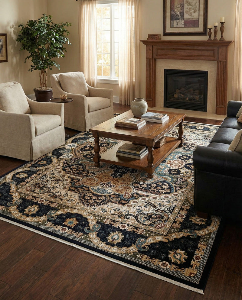 Persian Elegance Collection Area Rug -  Shiraz Rectangle Navy Blue  lifestyle 25