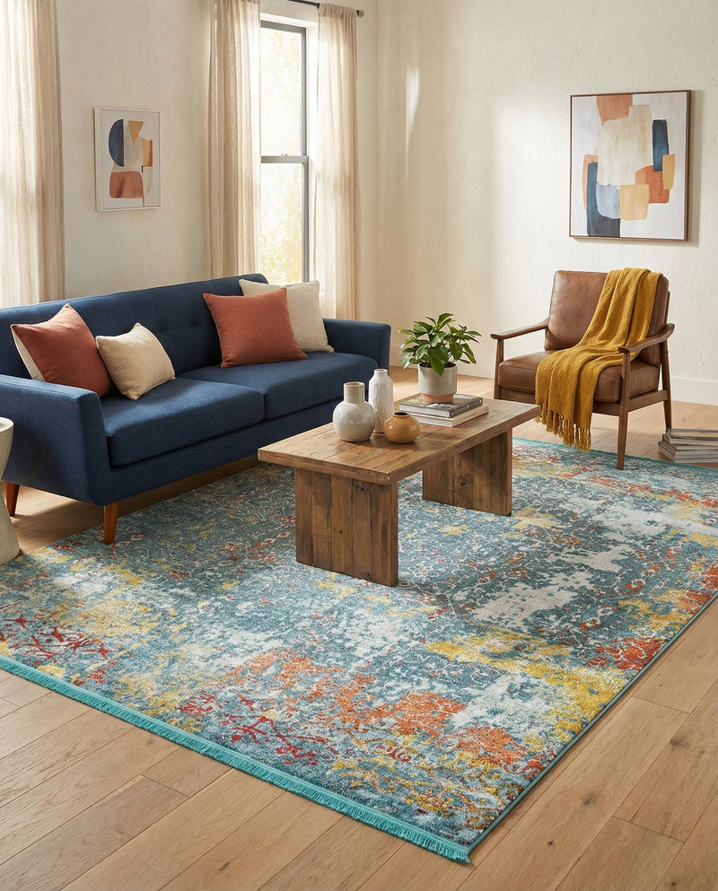 Caribbean Breeze Collection Area Rug -  Quantic Rectangle Blue  lifestyle 15