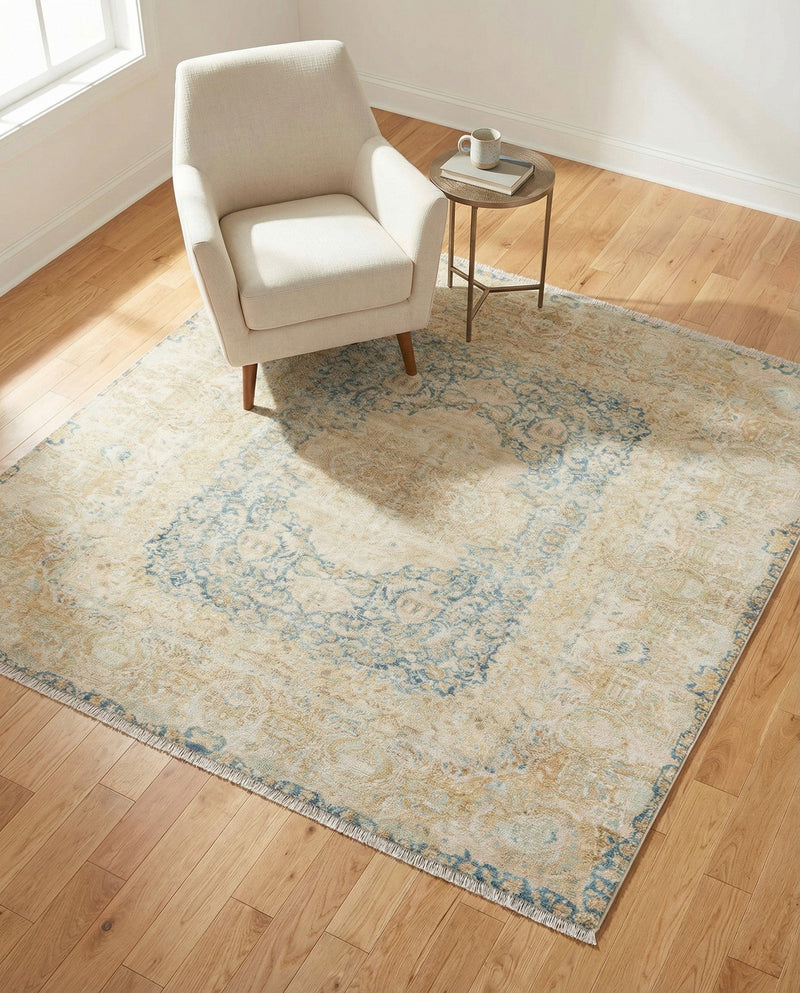 Bazaar Chic Collection Area Rug -  Kenitra Square Blue and Ivory  lifestyle 47