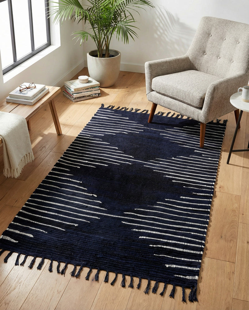 Thar Cotton Collection Area Rug - Jaisalmer (Navy Blue) Rectangle Navy Blue  lifestyle 17